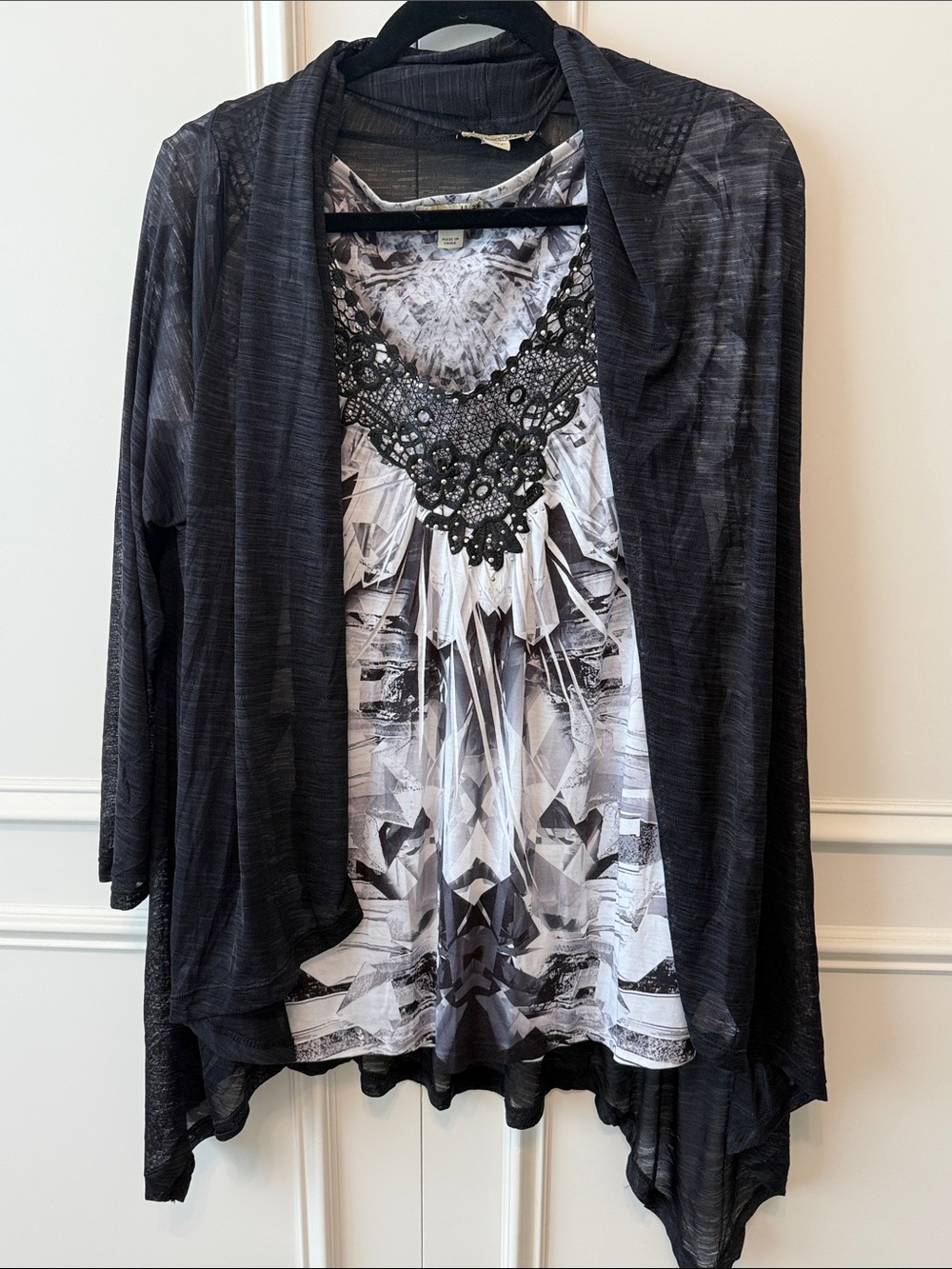 ONE WORLD Black & Gray Layered Cardigan Sweater